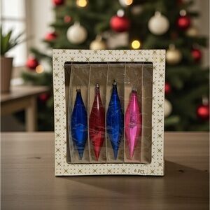 Set of 4 Vintage 60’s Oblong Mercury Glass Christmas Ornaments